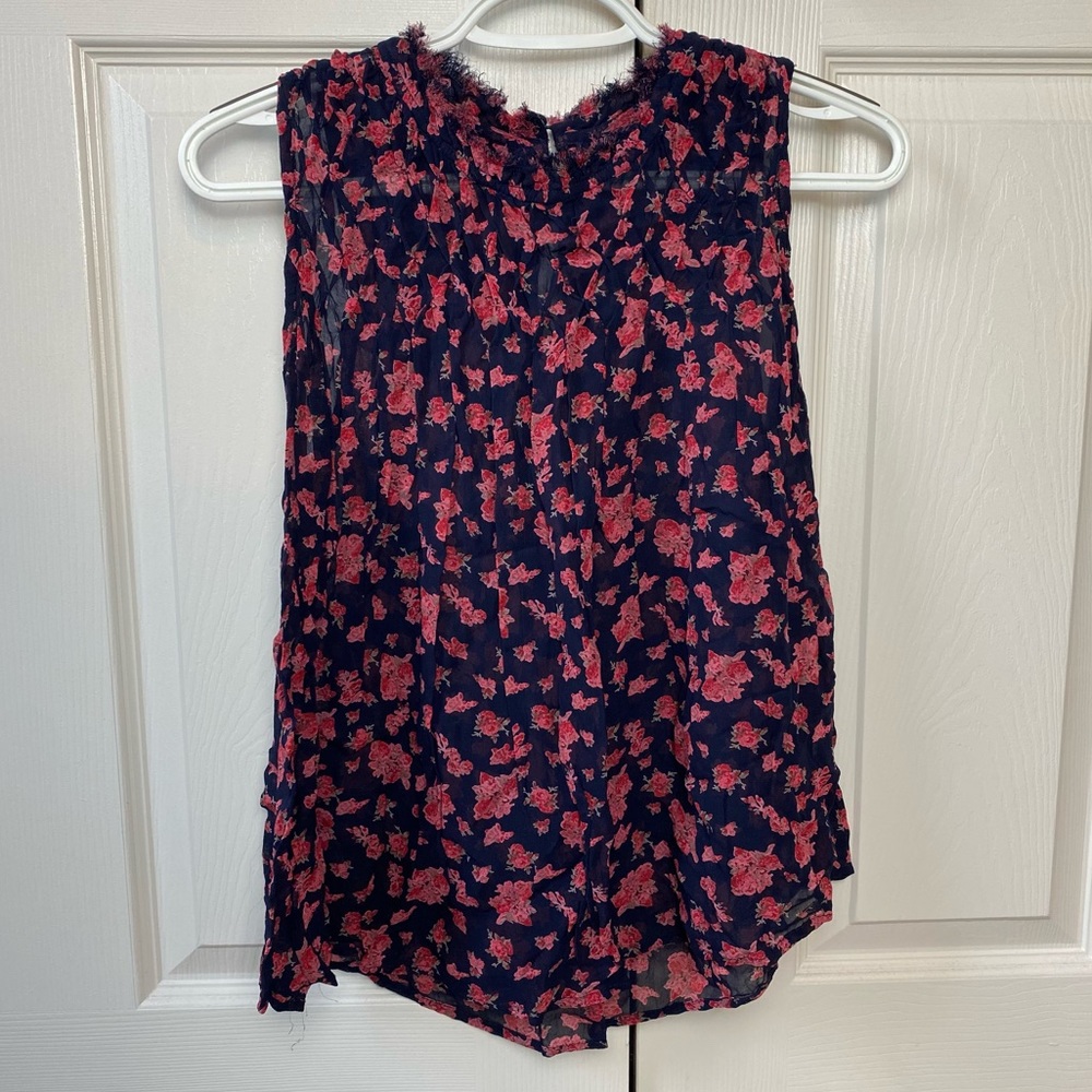 Luck Brand High Collar Sheer Floral Sleeveless Top